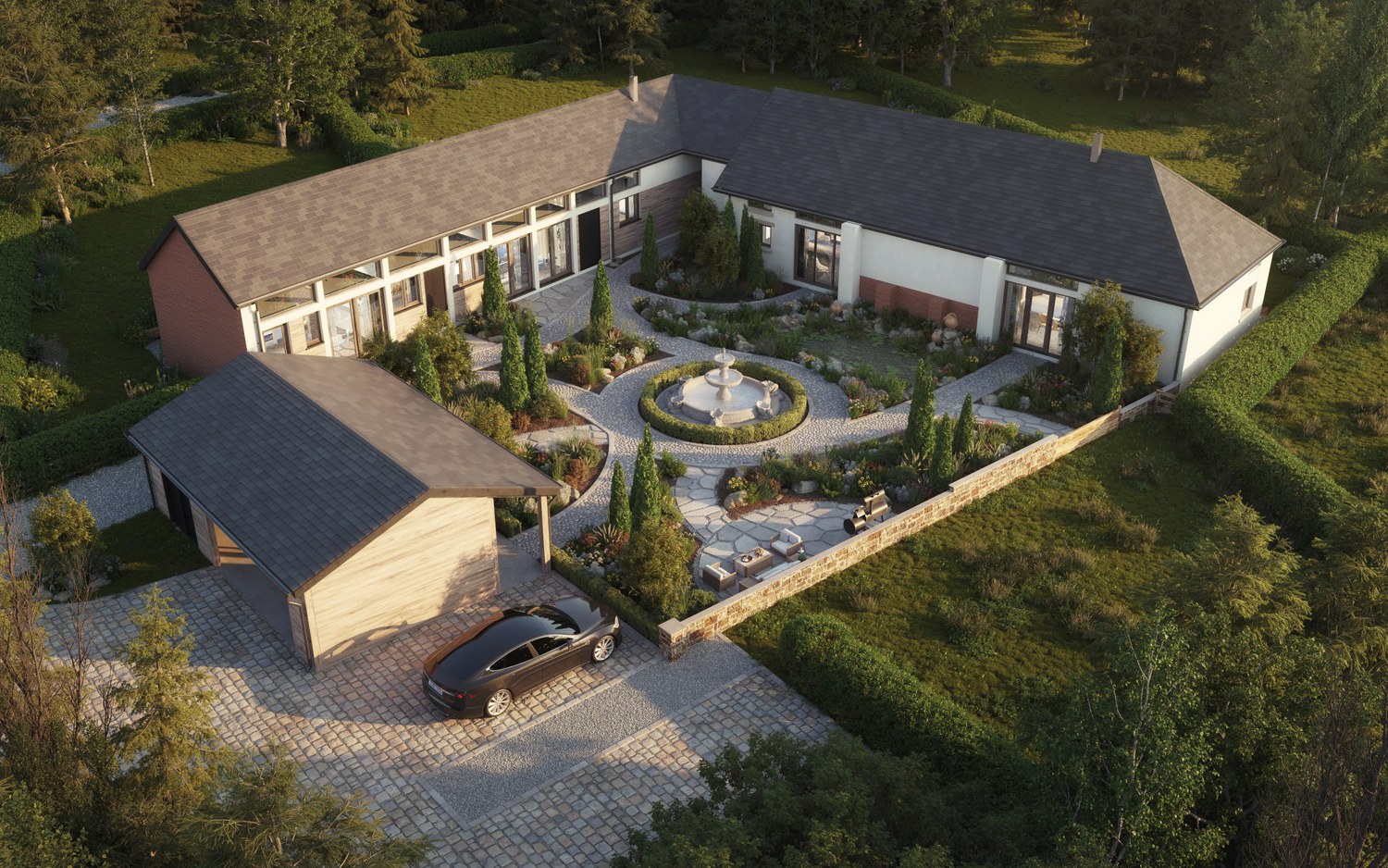 Architectural visualisation of a contemporary courtyard home
